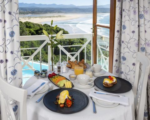 Breakfast table at the Plettenberg's Hotel with an ocean view