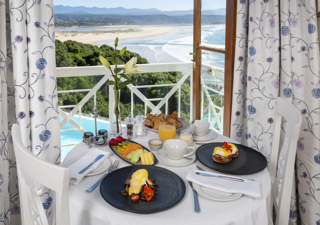 Breakfast table at the Plettenberg's Hotel with an ocean view