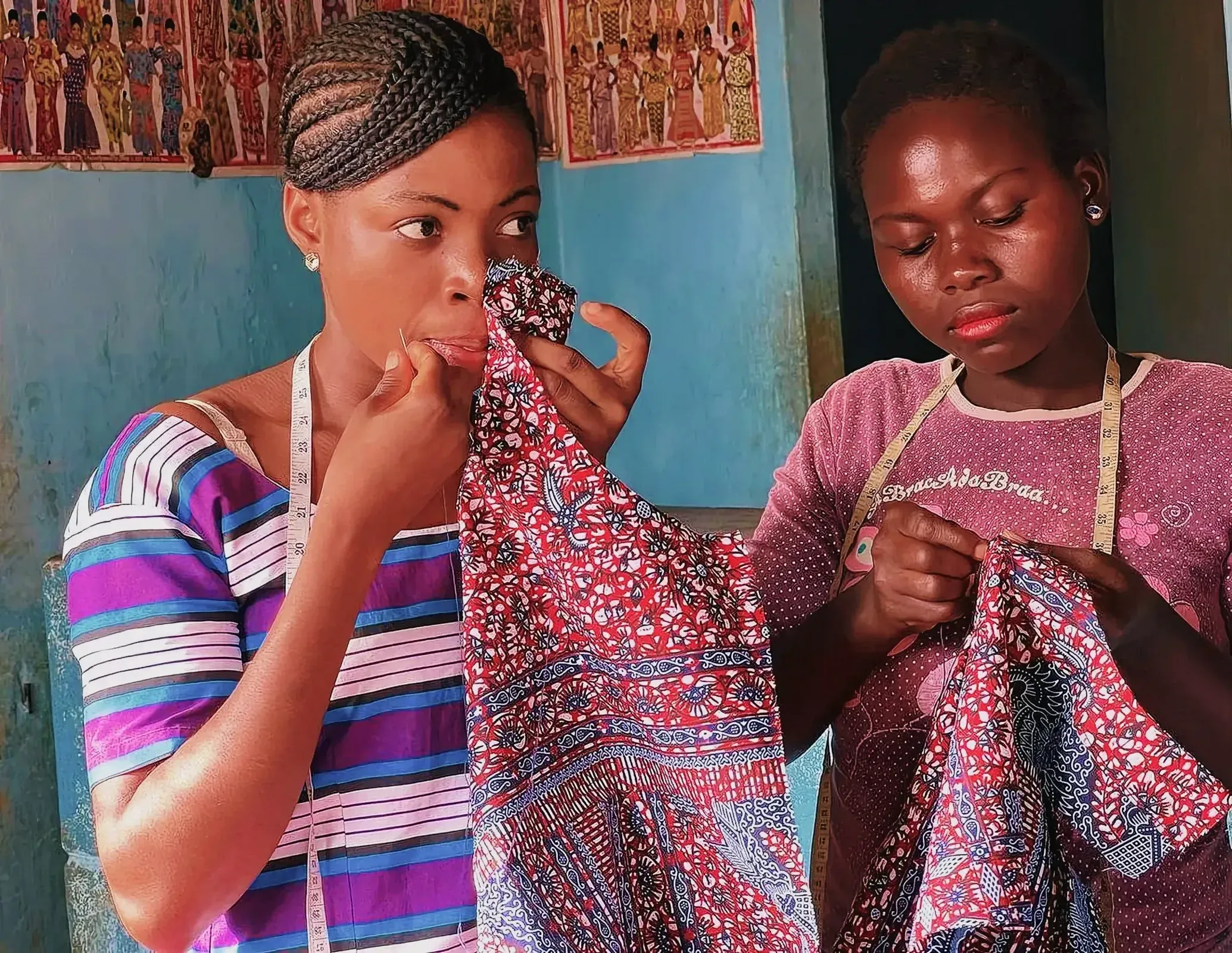 A group of women sewing outdoors in Togo
