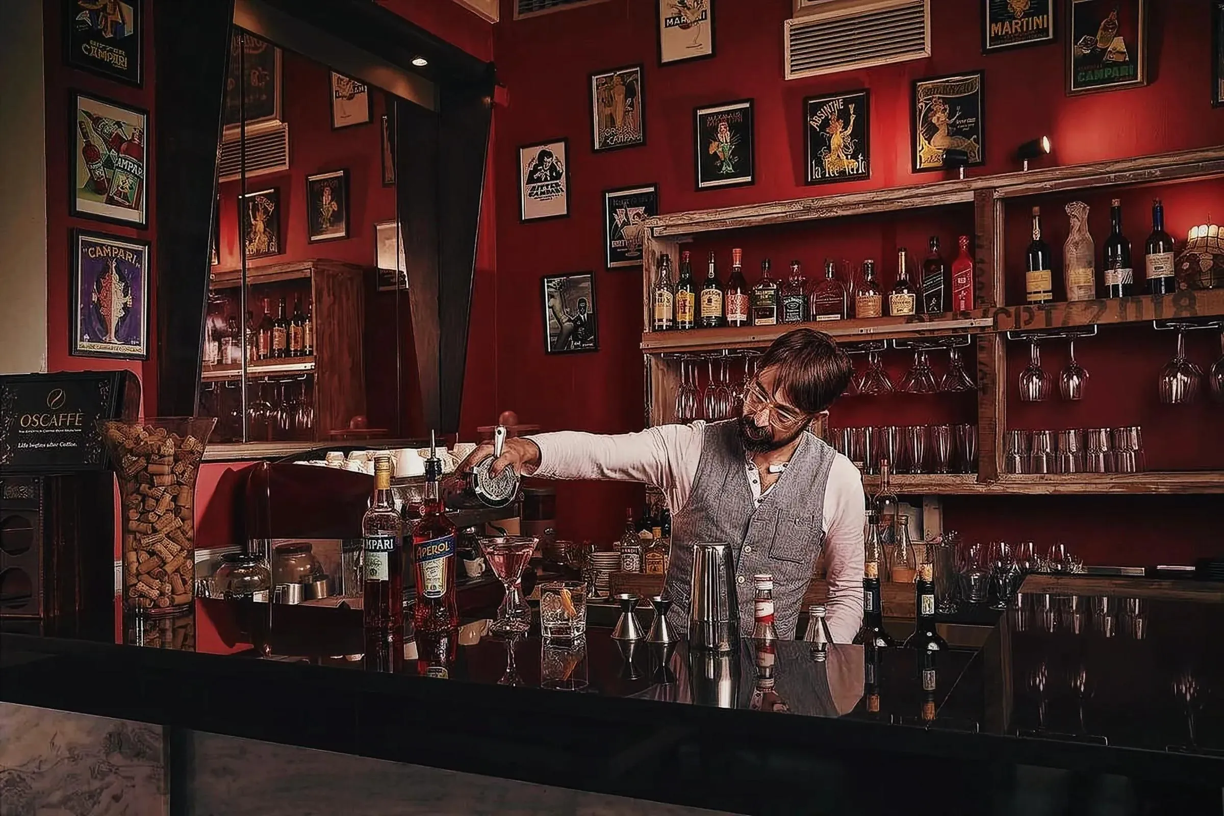 Bartender pouring a beverage in a bar