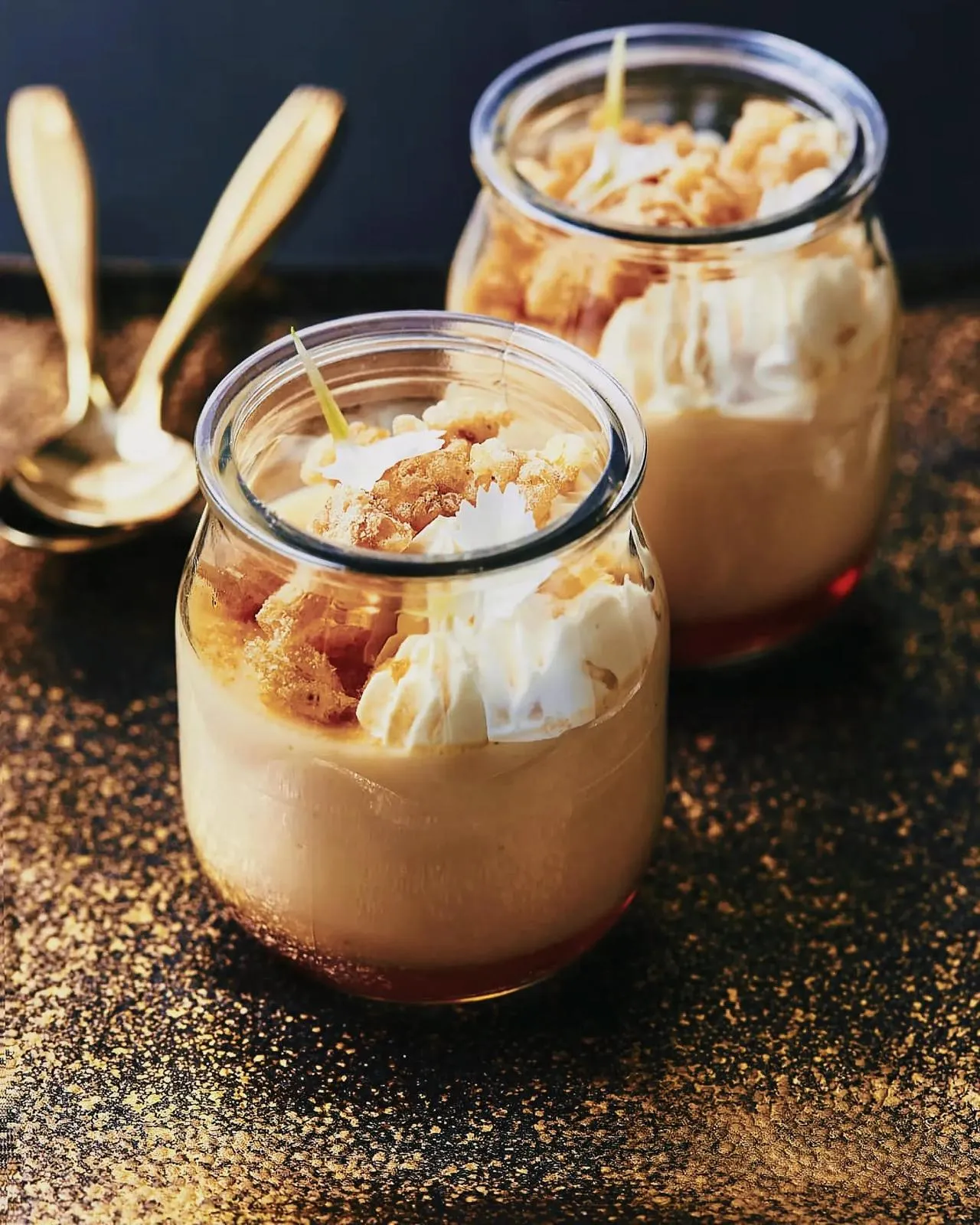 Close-up view of a delectable dessert served in a glass jar